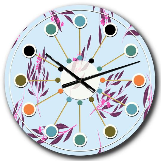 Designart 'Bright Eucalyptus Floral Pattern I Mid-Century Modern Wall Clock